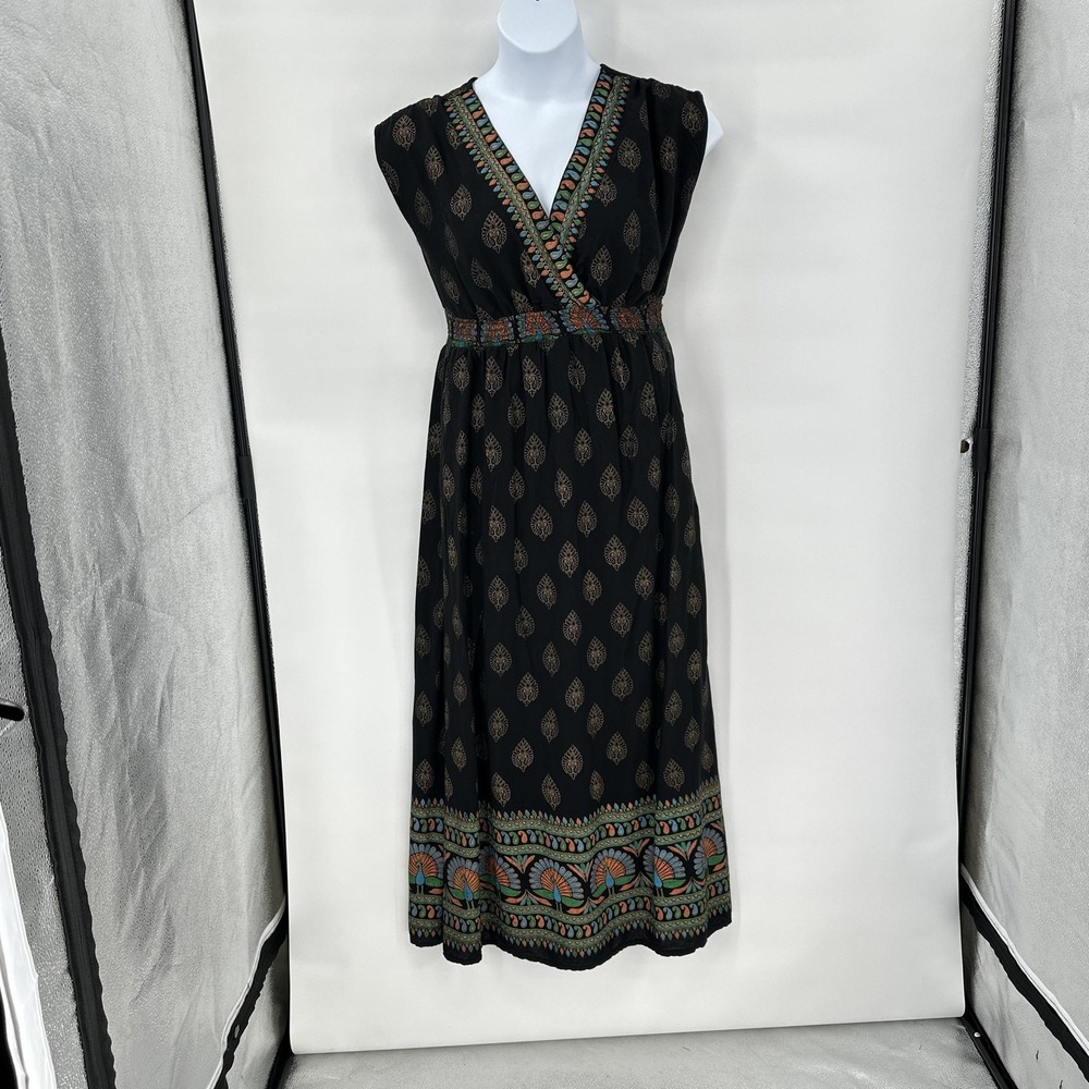 Boho India Maxi Dress Lapogee Large Black Festival‎ Sleeveless Ethnic Fall